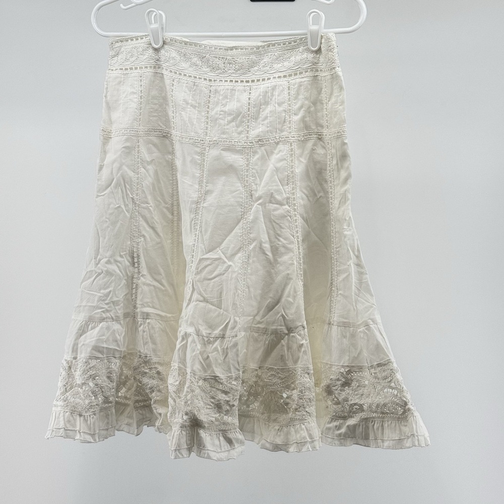 Francois Women's Junior White Eyelet Skirt Lined Cotton Cottagecore Fairy Dainty